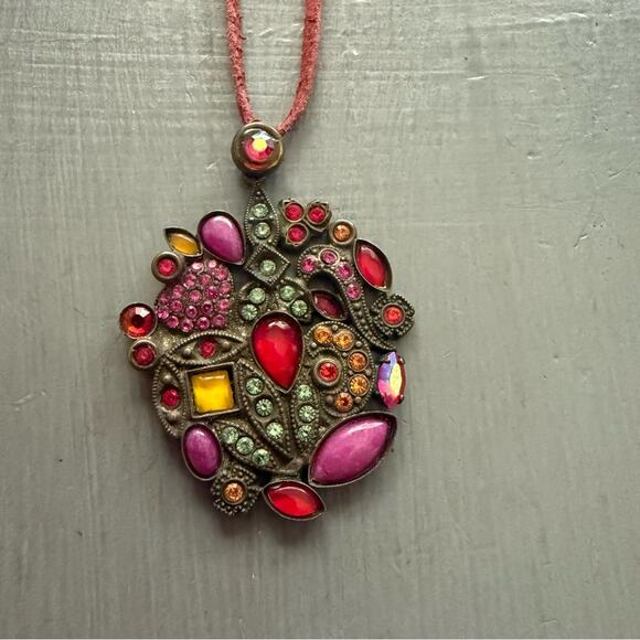 Sorrelli Jewelry - Sorrelli Brass Tone Crystal Pendant & Leather Necklace